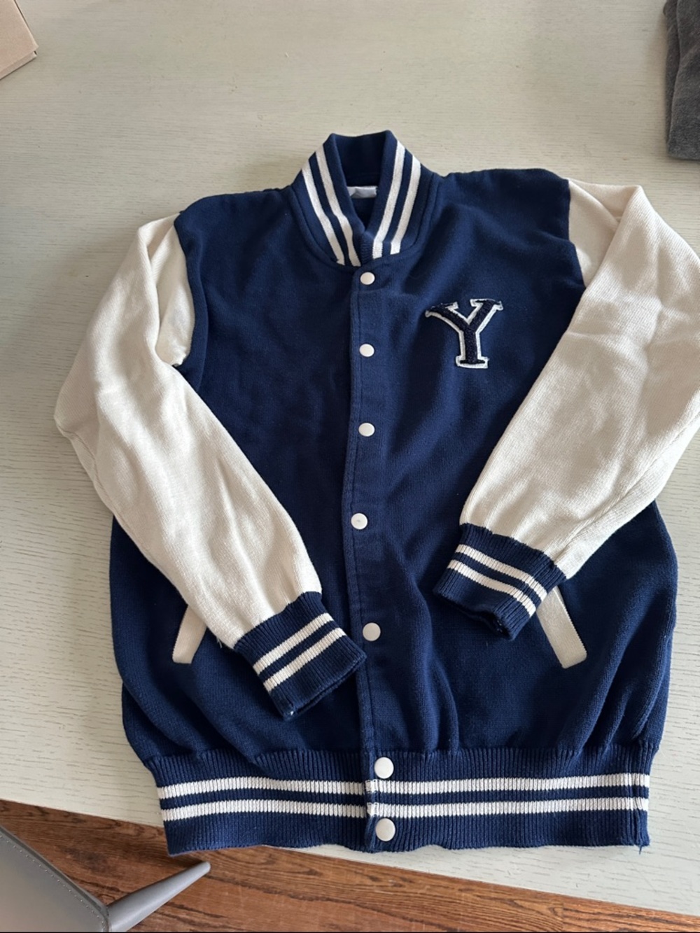 Navy and White Varsity Bomber Jacket - Classic Letterman Style